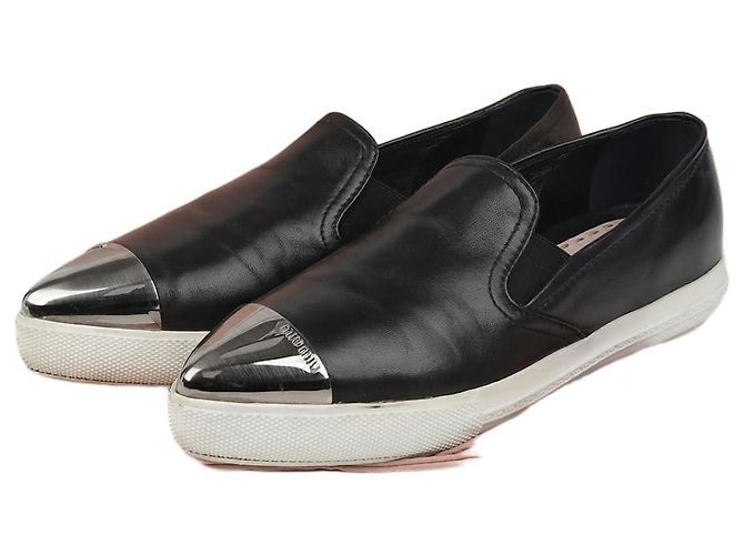 Miu Miu Baskets Slip-On avec Capuchon Métallique Taille Noir