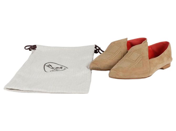 Hermès Babouches plates brodées avec logo Marron