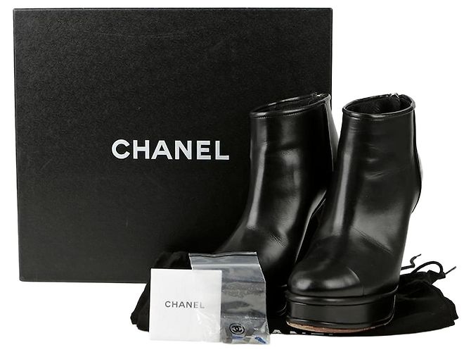 Chanel Ankle Boots Heels Size Black