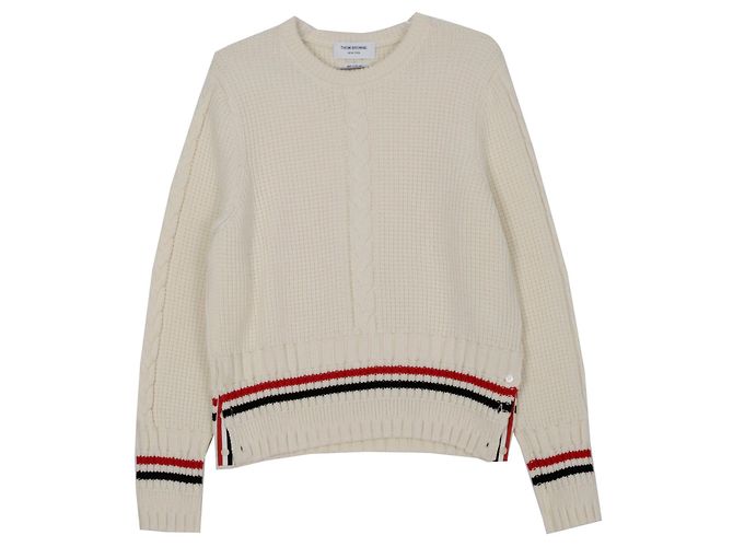 Thom Browne Ivory Kabelstrick-Wollpullover Weiß 