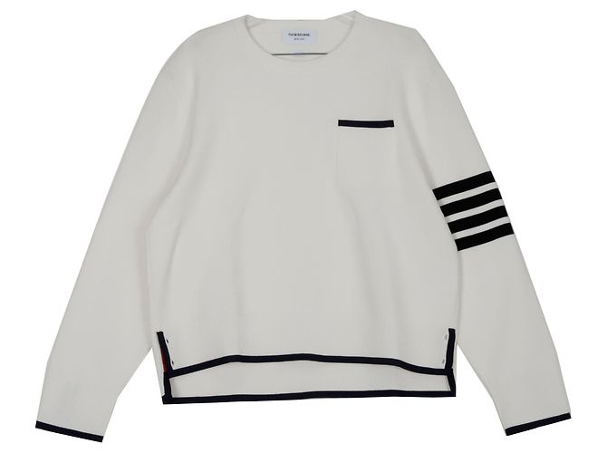 Thom Browne Milan Strick Herrenpullover in Weiß 