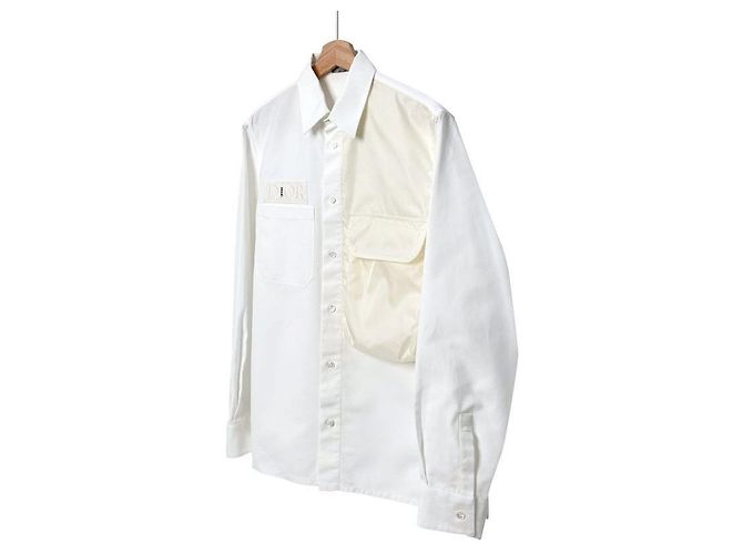 DIOR Sacai Giacca Camicia Oversize in Cotone con Tasca Monogram per Uomo Bianca Bianco