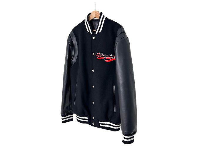 Balmain Giacca Blouson Varsity in Lana e Pelle per Uomo Nero