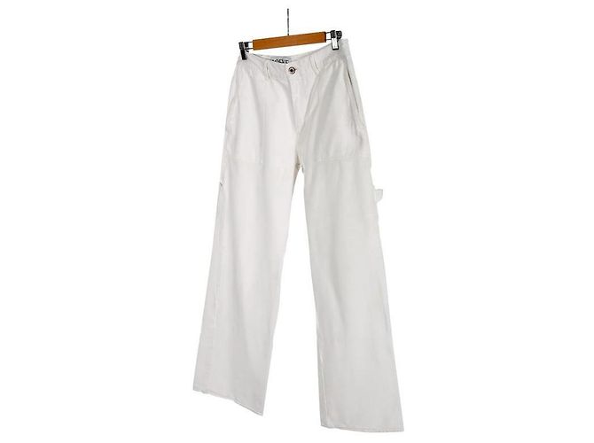 Loewe Men's Anagram Logo Leather Tab Carpenter Work Denim Pants White Black