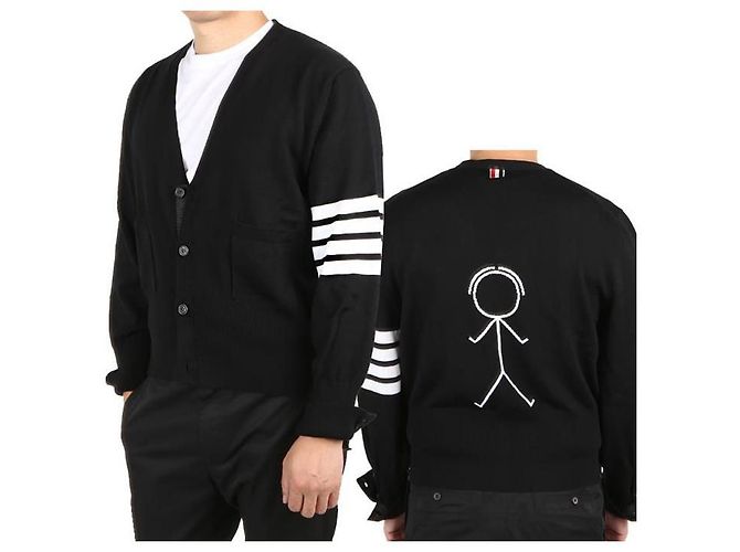 Thom Browne Diagonalband-Stickman-Cardigan Schwarz
