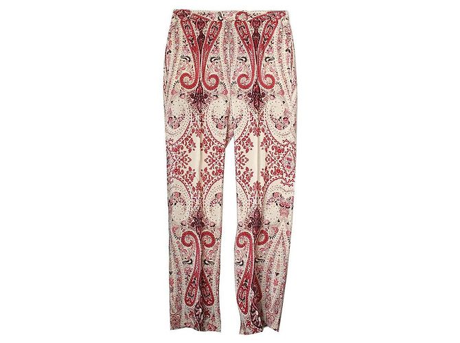 Etro Red Paisley Silk Pants Small
