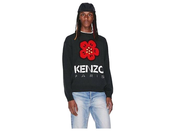 Kenzo Strickpullover mit Blumenmuster Schwarz 