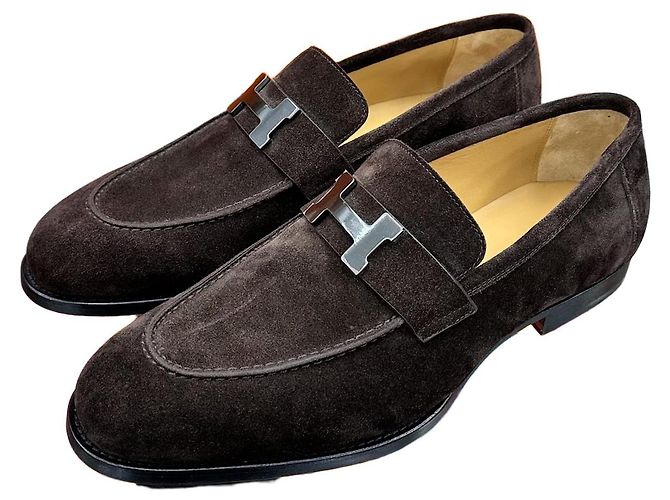 Hermès Honor Paris Buckle Loafer Suede Brown Silver
