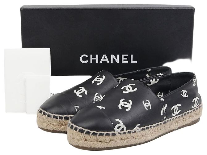 Espadrillas Chanel CC Logo in pelle nera Nero