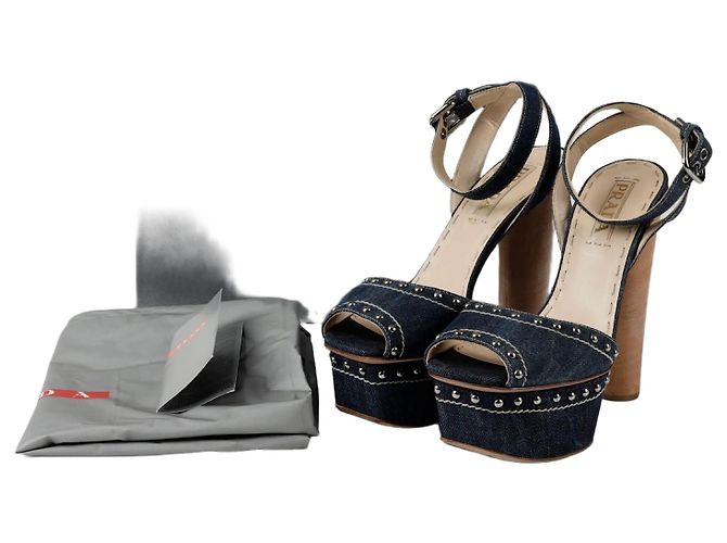 Prada Size Studded Sandal Heel Blue