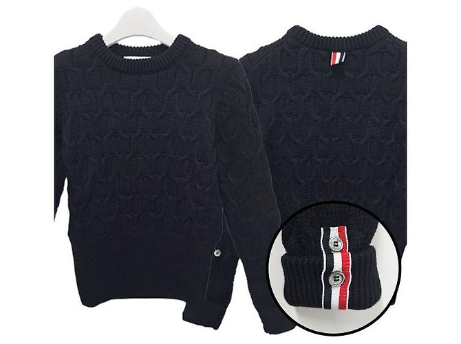 Thom Browne Kreuzkabel-Wollstrick navy Blau