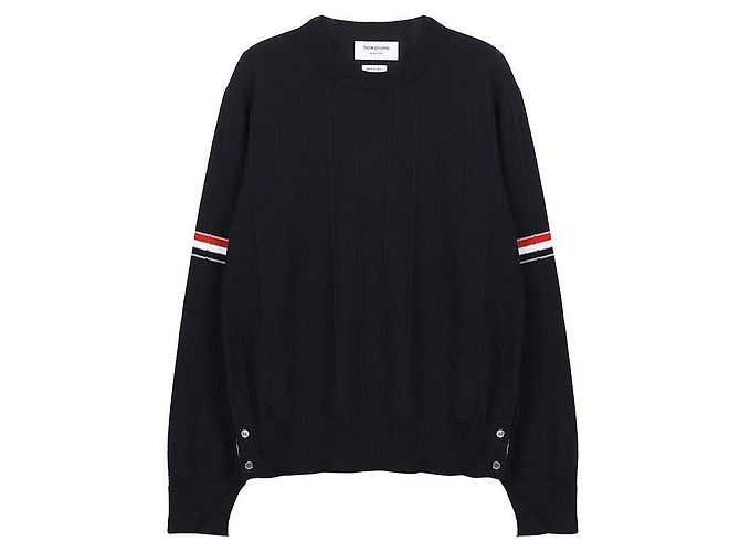 Thom Browne Rundhals-Intarsienpullover Blau 