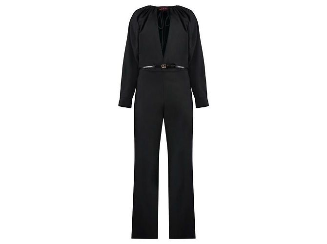 Gucci Macacão de lã com cinto Preto