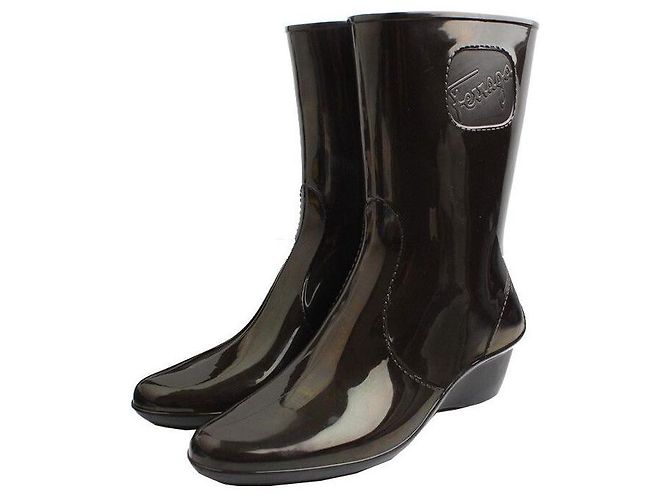 Salvatore Ferragamo Dark Brown Rain Boots