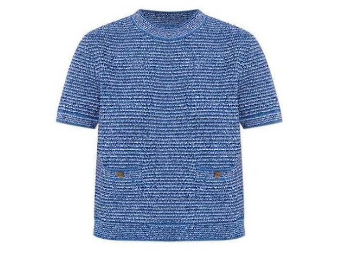 Gucci Feinripp T-Shirt mit Rundhalsausschnitt XKENS Blau
