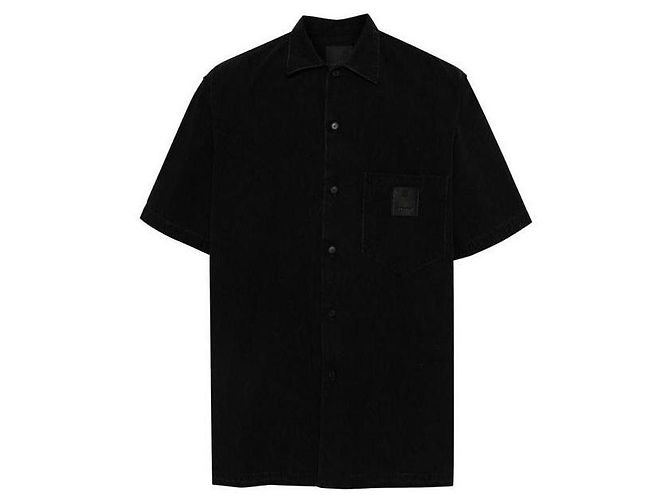 Givenchy Camisa de algodão com logo em patch e mangas curtas Preto