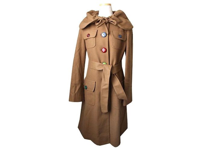Moschino Camel Wool Blend Coat Brown