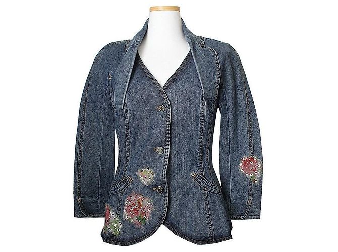 Dior Boutique Denim Silk Appliqué Jacket Blue