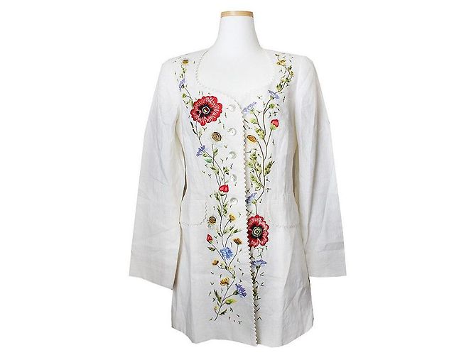 Kenzo Jungle Line White Linen Embroidered Jacket