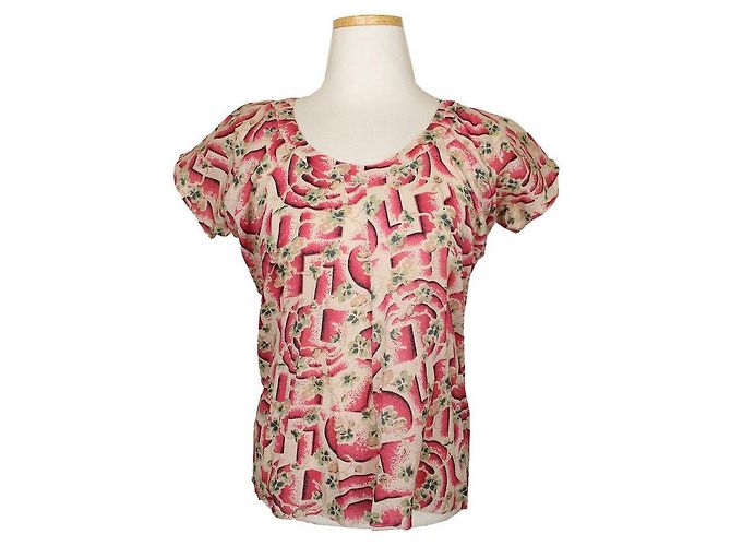 Marni Haut en coton froncé à imprimé multi-fleurs Rouge