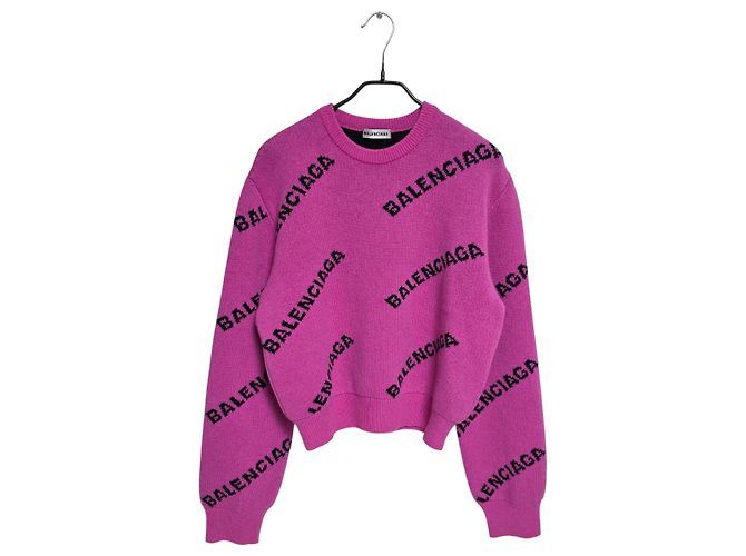 Balenciaga Tricot court à logos multiples pour femmes Rose