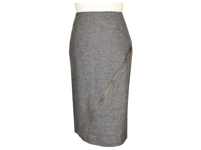 Alexander Mcqueen Gonna in misto lino e lana con zip Rosso