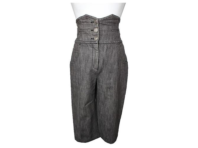 Chanel Gray High-Waisted Bermuda Pants Brown