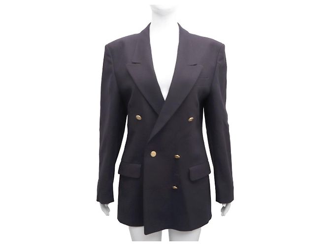 Burberry Women's Button Detail Navy Jacket Blue