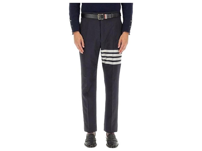 Thom Browne Pantalones de lana de tejido liso