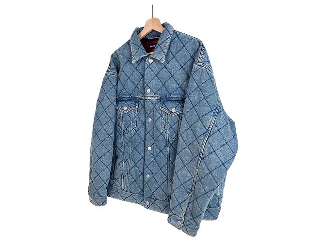 Day Balenciaga Oversized Quilted Padded Denim Trucker Jacket Blue