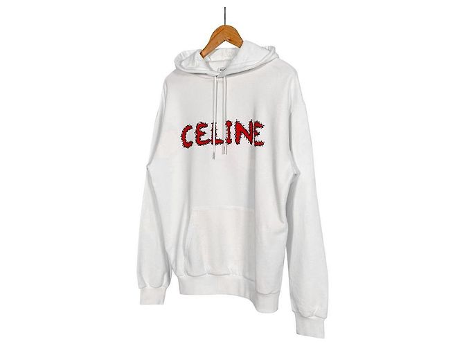 Céline Sudadera de felpa de algodón con strass blanco roto
