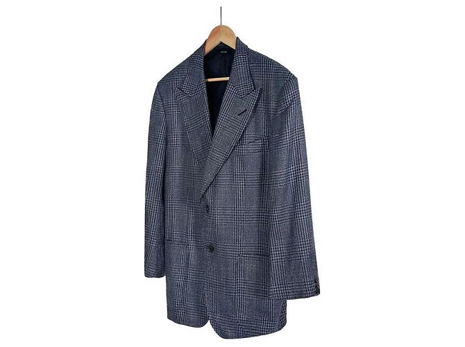 Tom Ford Men's Wool Silk Glen Check Single Breasted Blazer Jacket Brown