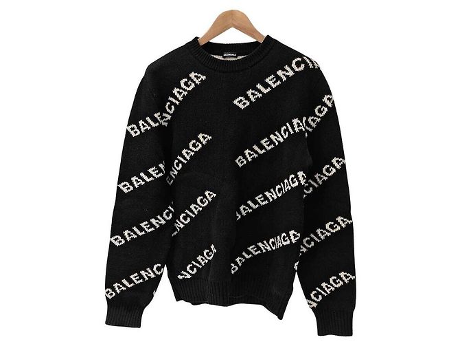 Balenciaga Langarm-Strickpullover mit Logo Schwarz 