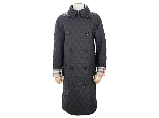 Burberry Women's Jacket Tything Black Long Quilted Thin Spring Autumn