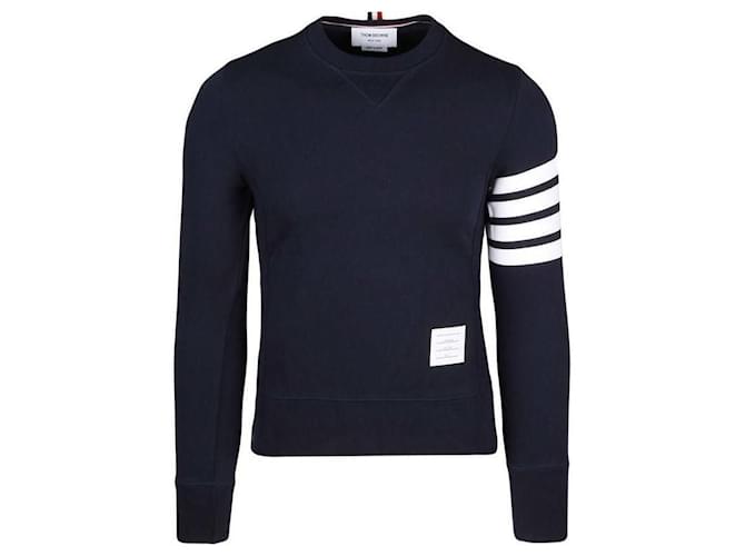 Thom Browne Loopback-Jersey-Strickpullover RWB Stripe Blau 