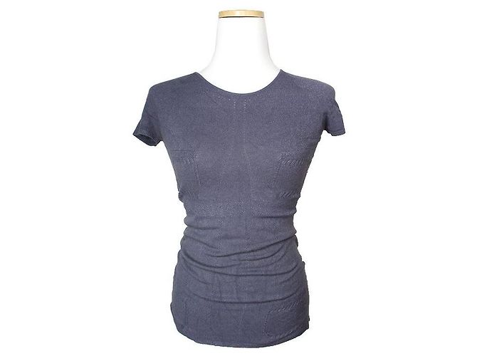 Chanel Strick-T-Shirt in Anthrazitgrau Braun 