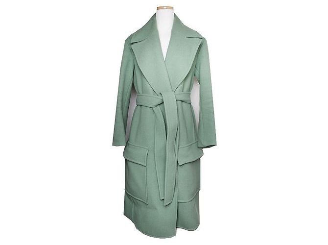 Céline Mintgrüner Wollmischung Mantel mit Gürtel