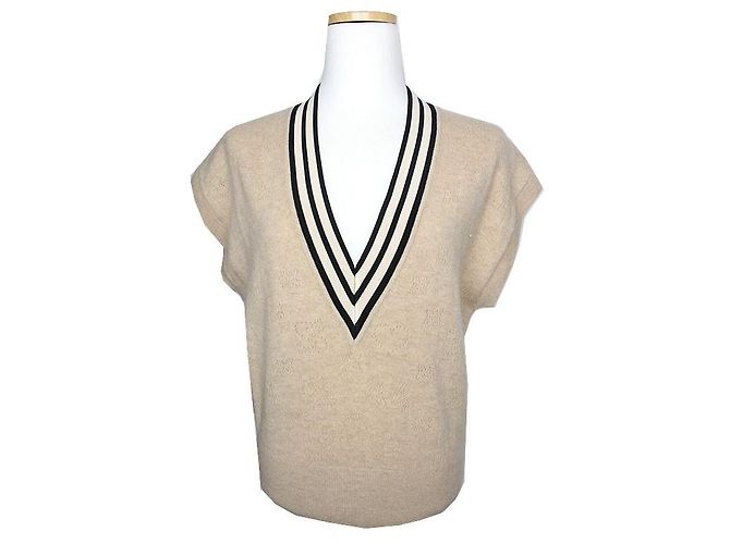 Sandro Beige Woll-Kaschmir-Weste Braun 
