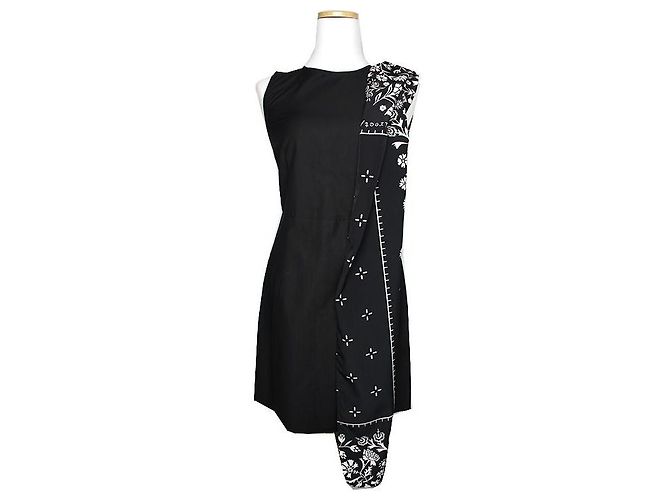 Maison Martin Margiela Schwarzes bedrucktes Drapé-Kleid