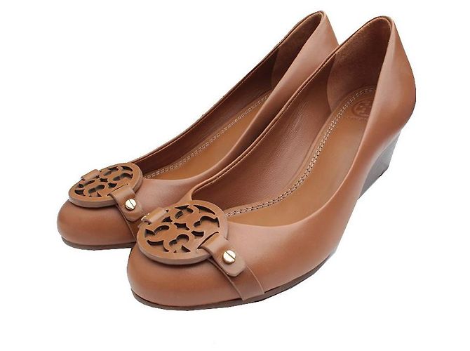 Chaussures à talons compensés avec logo Tory Burch en caramel Marron