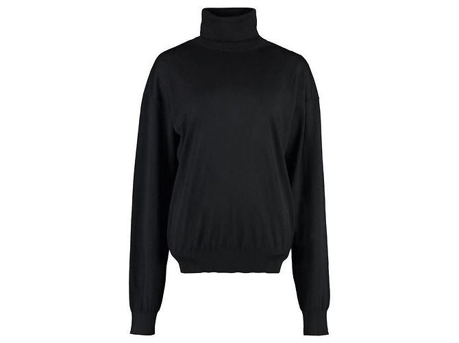 Saint Laurent Wollpullover mit Rollkragen und Logo Schwarz