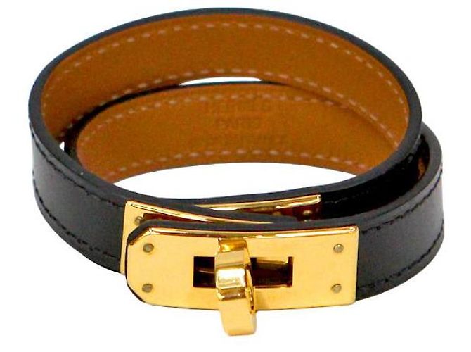 Hermès Bracciale Double Tour Kelly in Pelle Nera Nero