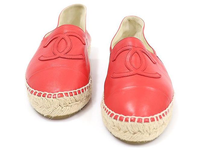 Chanel Red Lambskin Espadrille Women Slip-On