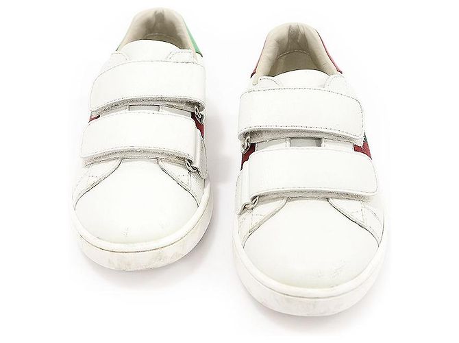Gucci Baskets Enfant Velcro WEB Ace en Cuir Blanc