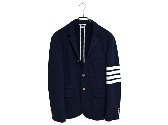 Thom Browne Chaqueta Blazer de Algodón Jersey Azul