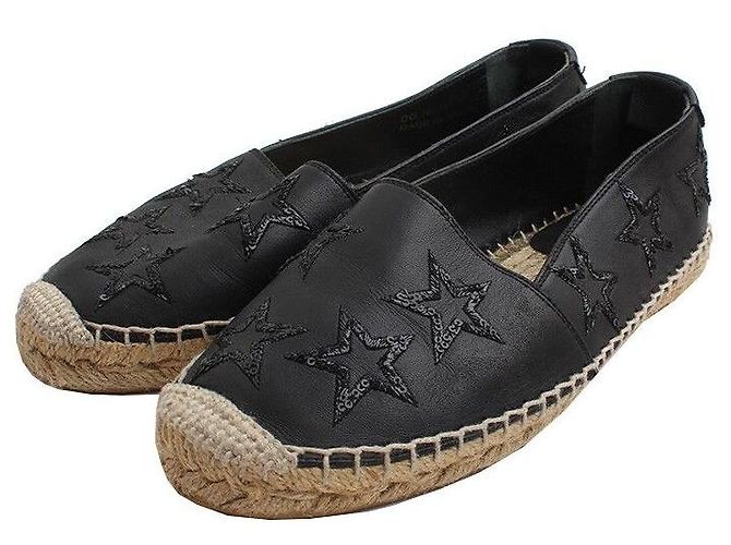 Saint Laurent Espadrille en cuir noir à sequins