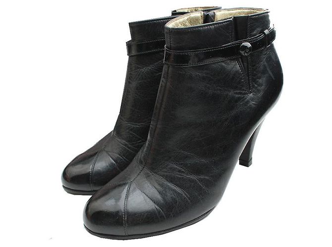 Chanel Black Leather Ankle Boots