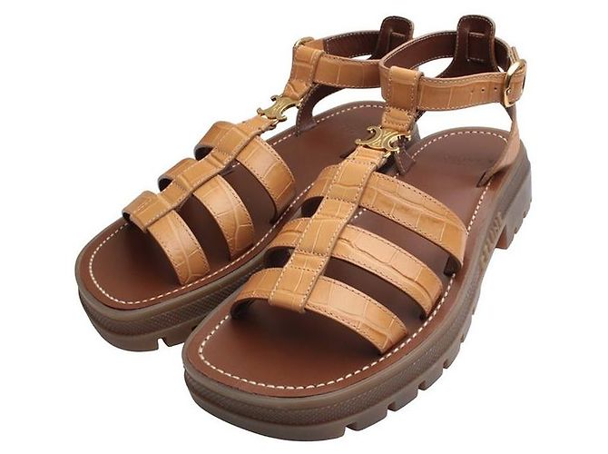 Céline Camel Wani Pattern Strap Sandals Brown