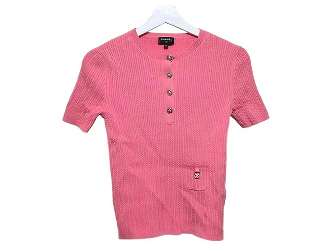 Chanel Rosa gestricktes T-Shirt mit kurzen Ärmeln Pink