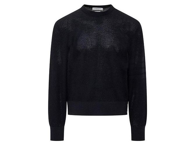 Thom Browne Wool Crepe Bar Relaxed Fit Pullover Knit Blue